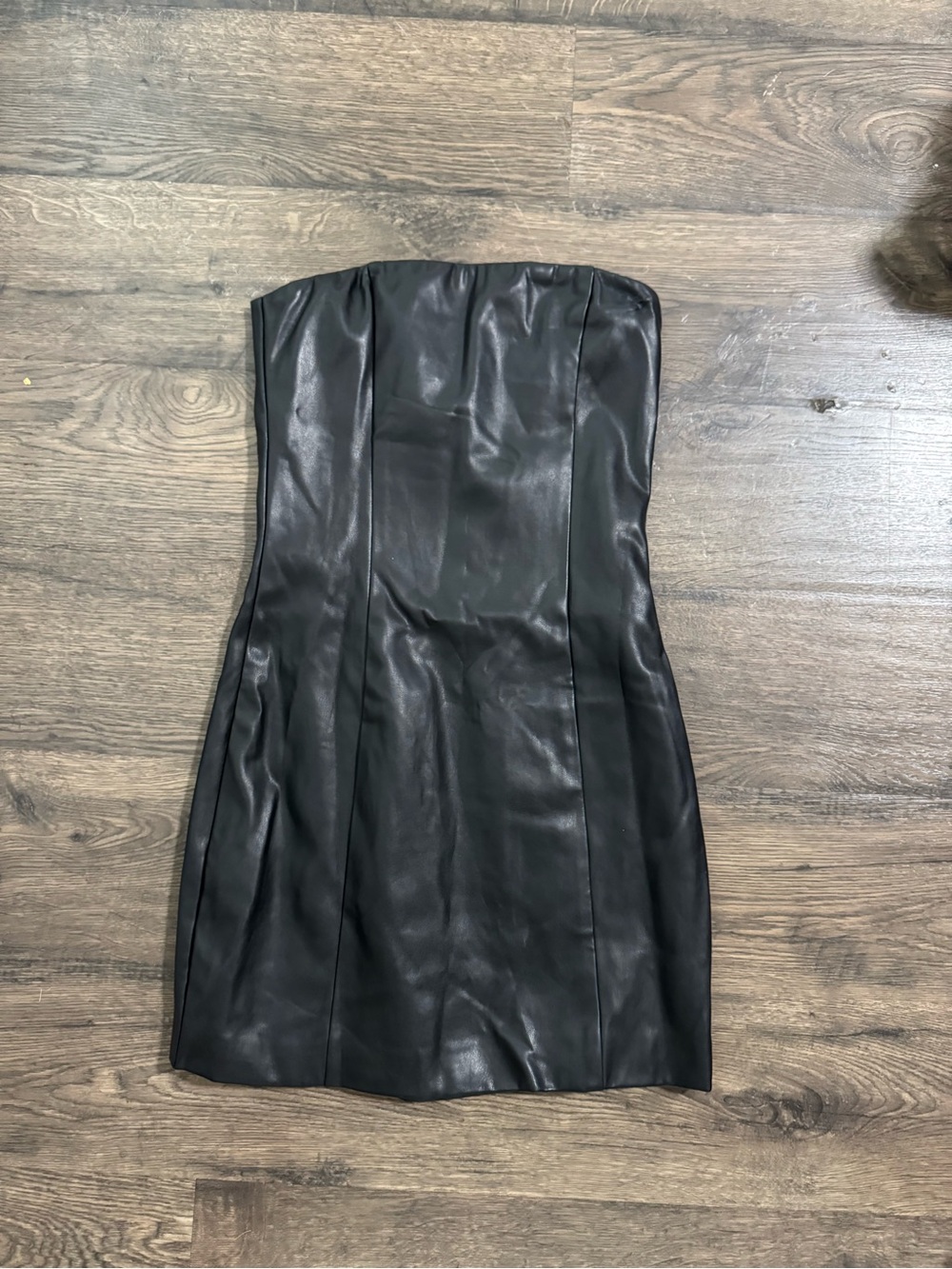 Strapless Black Faux Leather Mini Dress